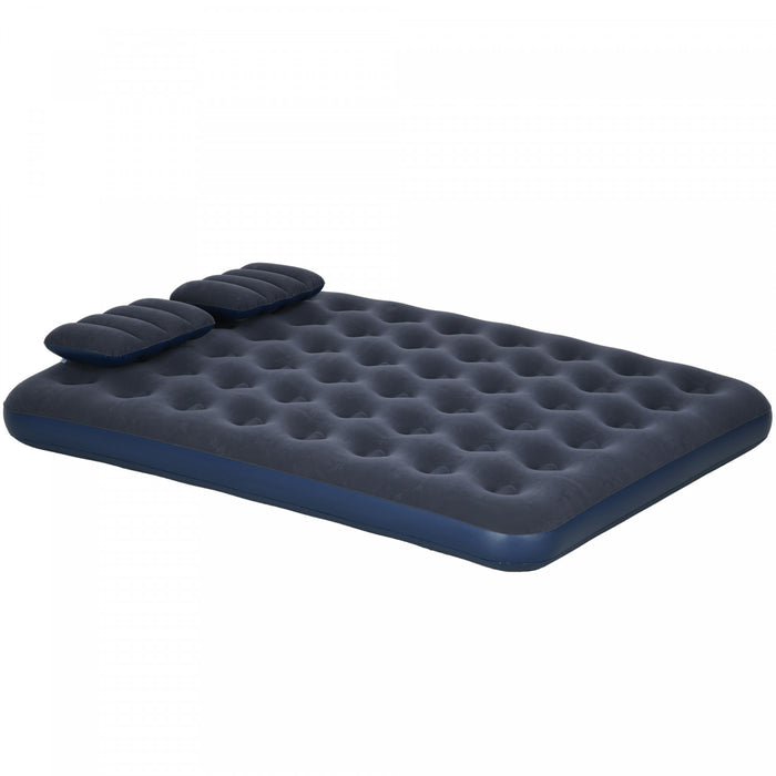 Outsunny Matelas Gonflable Double Avec 2 Oreillers, Lit Gonflable, Bleu