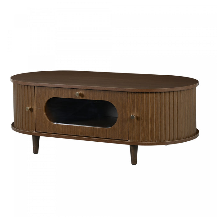Grain Table Basse Noyer 39.3 po avec Porte Enroulable et Tiroir Acrylique, Noyer