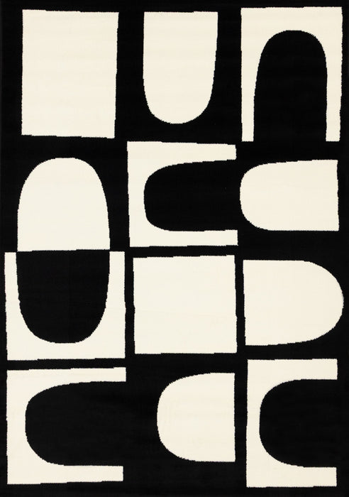 Motif geometrique dynamique noir et blanc Florence, 5'3\" x 7'4\"