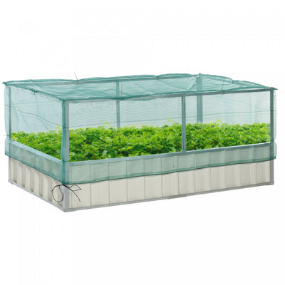 Outsunny Raised Garden Bed, Steel Planter Box Outdoor With Cover, Gloves For Growing Vegetables, Flo|Outsunny Jardiniere Surelevee En Acier De Couleur Sans Vis Avec Couvercle En Filet Et Gants Pour La