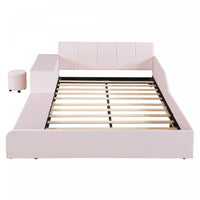  Lit Lily en velours rembourre avec bureau et tabouret, taille Queen, rose