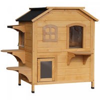 Pawhut Condos Pour Chat En Bois Massif Pour Animal Domestique Etanche A L'eau Villa D'exterieur A 2