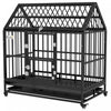 Pawhut Cage Pour Chien Robuste En Metal De 49\" Avec Plateau Amovible, Portes, Toit Ouvrant, Roues, Pour Chiens De Grande Et Tres Grande Taille, Noir