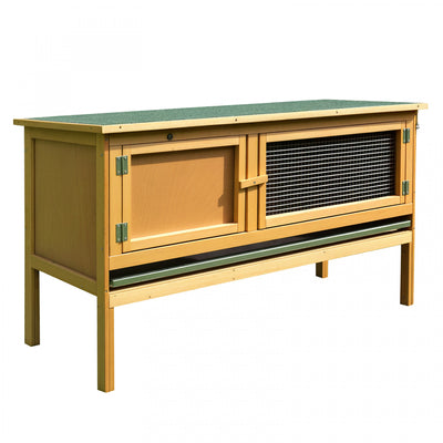 PawHut Wooden Rabbit Hutch, Indoor Outdoor Bunny Cage with Slide-Out Tray and Openable Roof, Small Animal Cage for 1-2 Rabbits, Yellow