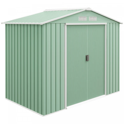 Outsunny 7' X 4' X 6' Garden Storage Shed Outdoor Patio Yard Metal Tool Storage House W/ Steel Foundation Kit And Double Doors, Light Green|Outsunny Abri De Jardin Exterieur En Metal Galvanise 7' X 4', Vert Clair