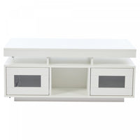 Lumina Table Basse Haute Brillance 39.3 po avec Lumieres LED, Port USB et Portes Transparentes, Blanc