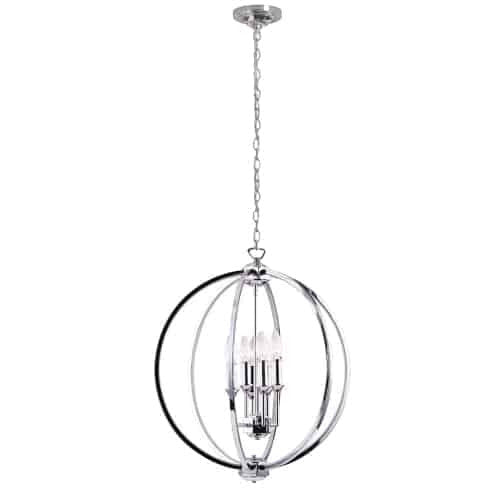 Lustre Karland de Dainolite de 20 po de diamètre avec bande cloutée de cristaux, fini chromé poli et 6 ampoules