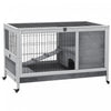 Pawhut Huche D'interieur En Bois Pour Lapin Avec Cage Surelevee Avec Enclos Ferme Avec Roues, Ideal Pour Les Lapins Et Les Cochons D'inde