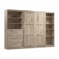 Lit double escamotable mural Pur de Bestar de 120 po avec tablettes et tiroirs - brun rustique