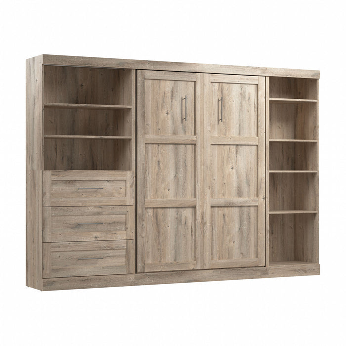Lit double escamotable mural Pur de Bestar de 120 po avec tablettes et tiroirs - brun rustique