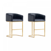  Tabouret de comptoir rembourre en metal noir style mid-century modern Louvre - Lot de 2