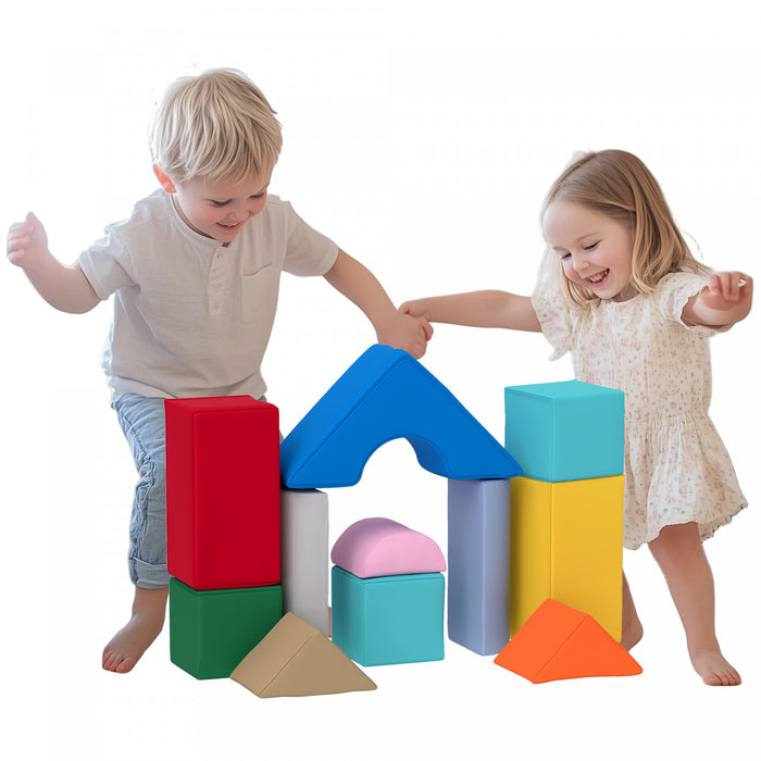 Qaba Equipement De Jeu Doux Pour Enfants, 11 Pieces, Jouets D'escalade, Blocs D'escalade Doux Pour Le Developpement Des Enfants Et L'education Des Couleurs, Couleur Foncee