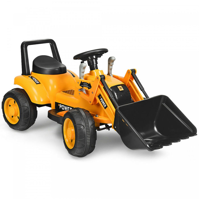 Les Enfants Montent Sur Le Tracteur A Batterie 6v De L'excavatrice W/digging Bucket Jaune