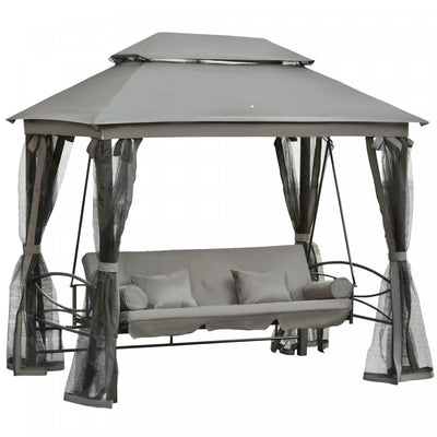 Outsunny 3 Person Outdoor Patio Daybed 3 In 1 Canopy Gazebo Swing Chair Garden Hammock With Mesh Mos|Outsunny Lit De Jour Exterieur 3 Personnes Pour Terrasse 3 En 1 Avec Baldaquin, Tonnelle, Hamac De J