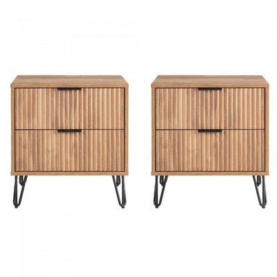 Dumbo Modern 20" Fluted Nightstand in Golden Brown (2-Drawer) - Set of 2 | Table de nuit moderne Dumbo 20" a cannelures en brun dore (2 tiroirs) - Lot de 2