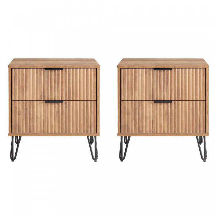 Table de nuit moderne Dumbo 20\" a cannelures en brun dore (2 tiroirs) - Lot de 2