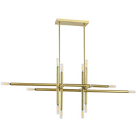 Luminaire suspendu horizontal Kanata de Dainolite avec fini laiton vieilli et 16 ampoules