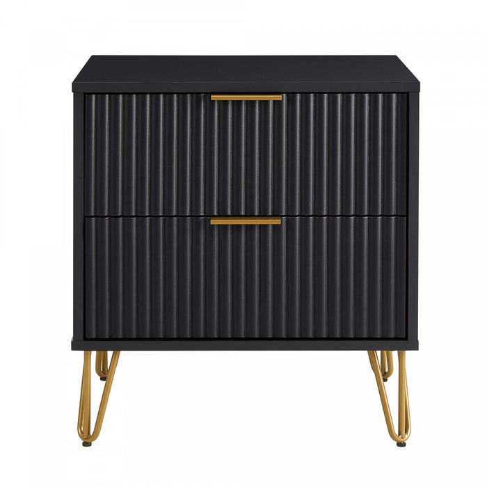 Table de nuit moderne Dumbo 20\" a cannelures en noir (2 tiroirs)