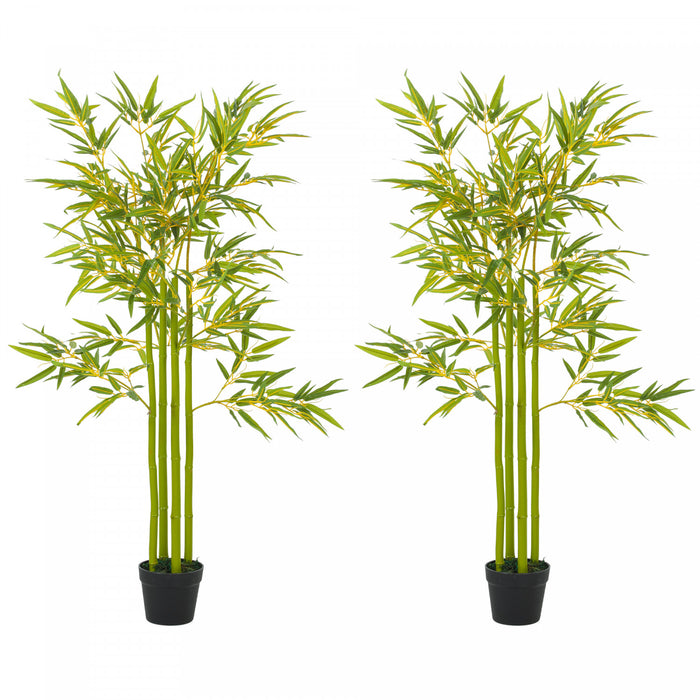 Outsunny Lot de 2 Bambous Artificiels 4', Plantes Vertes Decoratives en Pot