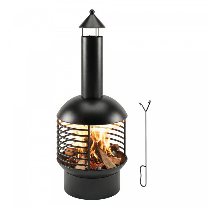 Brasero exterieur Outsunny, portable, a bois, avec tisonnier, noir
