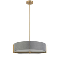 Luminaire suspendu Preston de Dainolite de 21 po de diamètre avec abat-jour gris, fini laiton vieilli et 4 ampoules