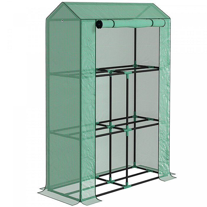 Outsunny Mini Serre Avec Etageres A 3 Niveaux, Porte Enroulable, Vert