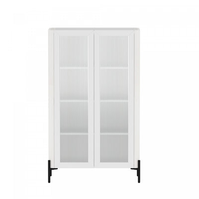 Abbey Modern 32" Tempered Glass Bookcase Cabinet in White (4-Shelf) | Armoire bibliotheque moderne Abbey 32" en verre trempe blanc (4 etageres)