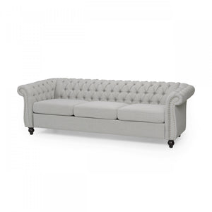 Sofa 3 Places Colin En Tissu Avec Dossier Capitonné Et Garniture De Clous - Gris