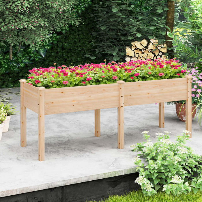 Costway Souleve Lit De Jardin Eleve Boite De Planteur De Bois D'sapin Avec 2 Grandes Zones De Plantation Beige
