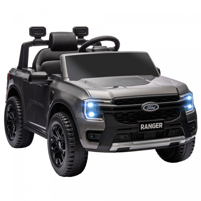 Qaba Ford Ranger 12v Avec Rangement Arriere, Voiture Electrique A Batterie Pour Enfants Avec Telecommande, Suspension A Ressort, Phares, Klaxon, Gris