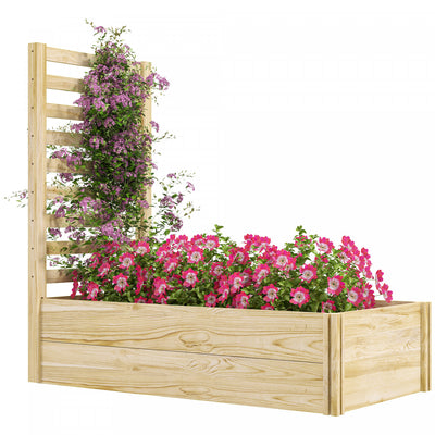 Outsunny 43" Raised Garden Bed Wooden, Planters Box With Trellis, Natural