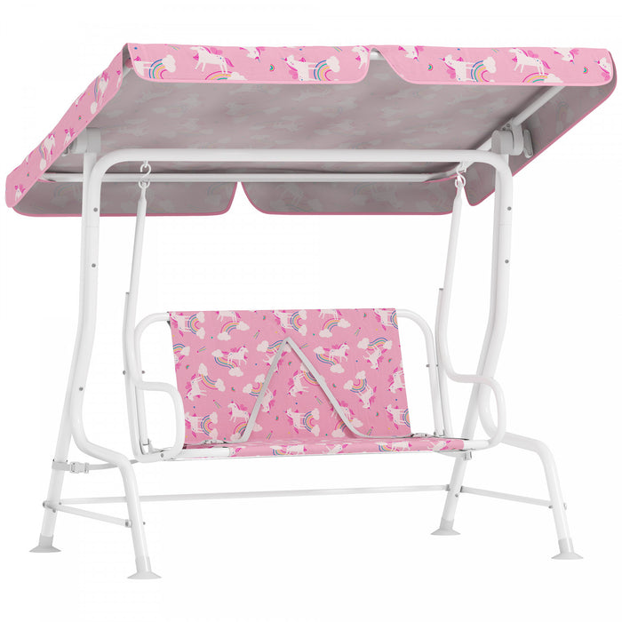 Qaba Balancoire pour Enfants a 2 Places avec Ceintures de Securite et Toit Reglable, Rose