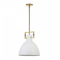 Luminaire suspendu de Dainolite avec abat-jour en métal blanc mat, fini laiton vieilli et 1 ampoule incandescente