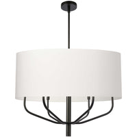 Luminaire suspendu Eleanor de Dainolite avec abat-jour blanc, fini noir mat et 6 ampoules
