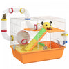 Pawhut Cage A Hamster A 3 Niveaux Pour Petits Animaux, Cage Pour Hamster Nain Et Gerbille Avec Tunnels Complets, Bouteille D'eau, Roue D'exercice, Plat A Nourriture, Rampes, 18\" X 11\" X 15\" – Orange