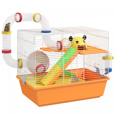 Pawhut Hamster Cage 3 Tiers Small Animal House For Dwarf Hamster Gerbil Cage With Complete Tunnels, |Pawhut Cage A Hamster A 3 Niveaux Pour Petits Animaux, Cage Pour Hamster Nain Et Gerbille Avec Tunne