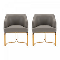 Chaise de salle a manger moderne en bois et cuir vegetalien Raya en taupe - Lot de 2