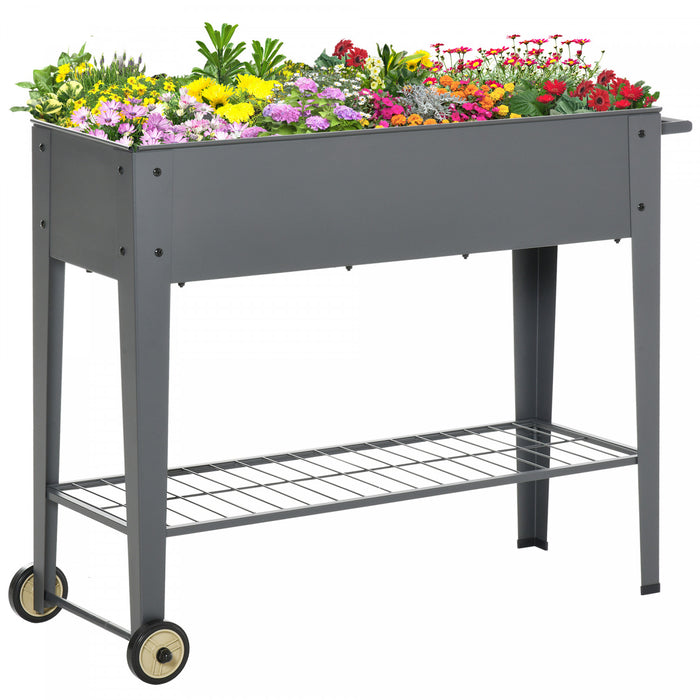 Outsunny Lit De Jardin Sureleve Outsunny 41\" X 15\" X 32\" Sureleve Avec 2 Roues, Etagere Inferieure Pour Ranger Les Outils Et Trou De Drainage De L'eau, Gris 