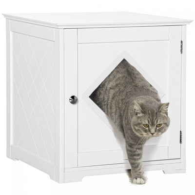 Pawhut Cat Litter Box Enclosure End Table, Indoor Cat Washroom With Magnetic Door, Hidden Litter Box|Pawhut Table D'extremite Pour Bac A Litiere, Toilettes Interieures Pour Chats Avec Porte Magnetique,