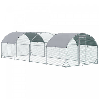 Pawhut Galvanized Large Metal Chicken Coop Cage Walk-in Enclosure Poultry Hen Run House Playpen Rabb|Pawhut Grand Poulailler En Metal Galvanise, Avec Couverture, Pour L'exterieur De L'arriere-cour (9.2