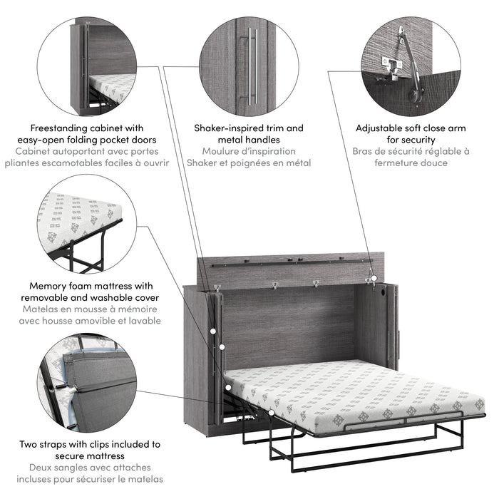 Armoire-grand lit Pur de Bestar de 75 po (L) avec matelas - gris écorce
