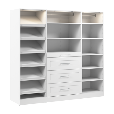 Bestar Florence 85" Modular Reach-In/Walk-In Closet System with LED Lights, Drawers and Shoe Shelves|Système de garde-robe et pièce-penderie modulaire Florence de Bestar de 85 po avec éclairages à DEL,