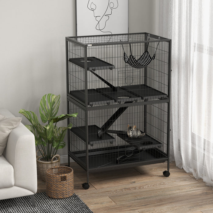 Pawhut Cage Roulante A 5 Niveaux Pour Petits Animaux, Cage Pour Cochon D'inde, Furet, Chinchilla, Chaton, Lapin, Petite Maison De Jeu Pour Animaux De Compagnie Avec Hamac, Plateau Amovible, Gris