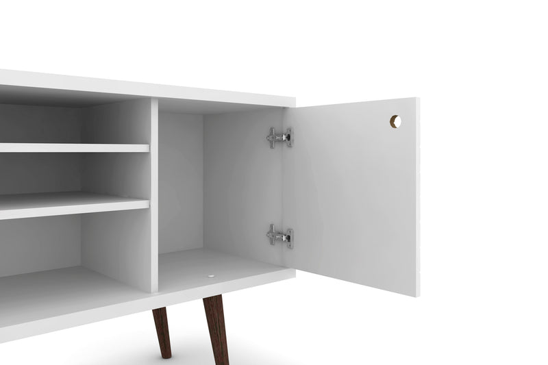 Meuble pour téléviseur Liberty de Manhattan Comfort de 53,14 po de style moderne du milieu du 20e siècle avec 5 tablettes et 1 porte - blanc et jaune