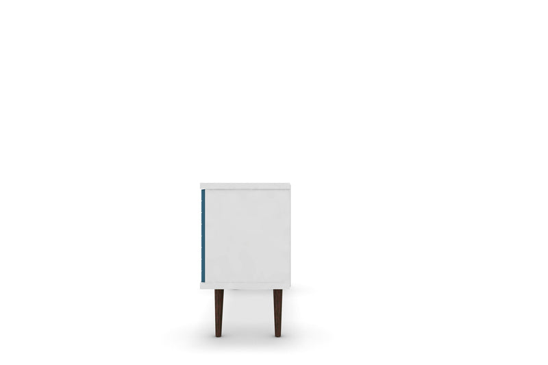 Meuble pour téléviseur Liberty de Manhattan Comfort de 53,14 po de style moderne du milieu du 20e siècle avec 5 tablettes et 1 porte - blanc et bleu turquoise