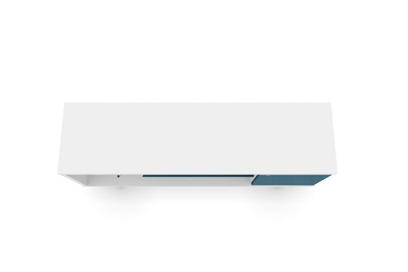 Meuble pour téléviseur Liberty de Manhattan Comfort de 53,14 po de style moderne du milieu du 20e siècle avec 5 tablettes et 1 porte - blanc et bleu turquoise