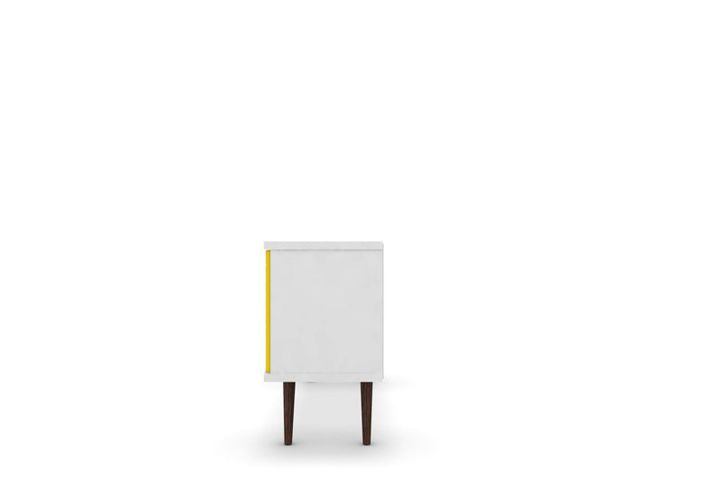 Meuble pour téléviseur Liberty de Manhattan Comfort de 53,14 po de style moderne du milieu du 20e siècle avec 5 tablettes et 1 porte - blanc et brun rustique