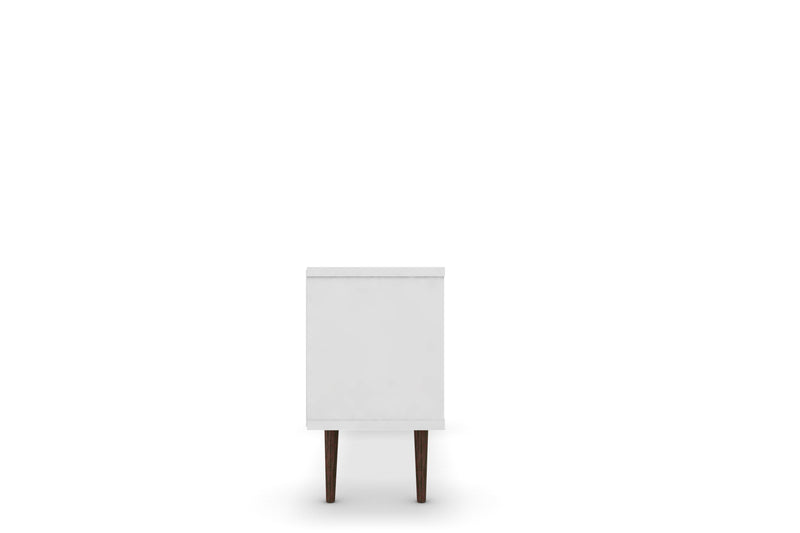 Meuble pour téléviseur Liberty de Manhattan Comfort de 53,14 po de style moderne du milieu du 20e siècle avec 5 tablettes et 1 porte - blanc et brun rustique