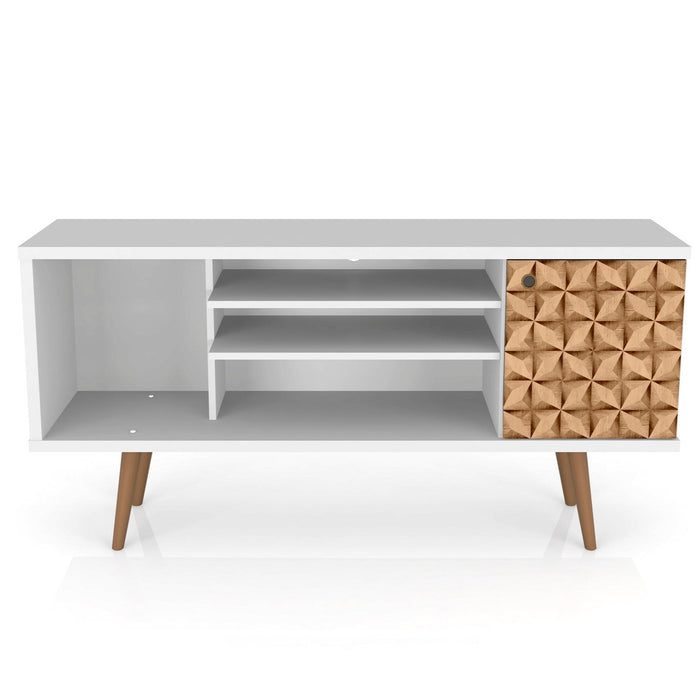 Meuble pour téléviseur Liberty de Manhattan Comfort de 53,14 po de style moderne du milieu du 20e siècle avec 5 tablettes et 1 porte - blanc