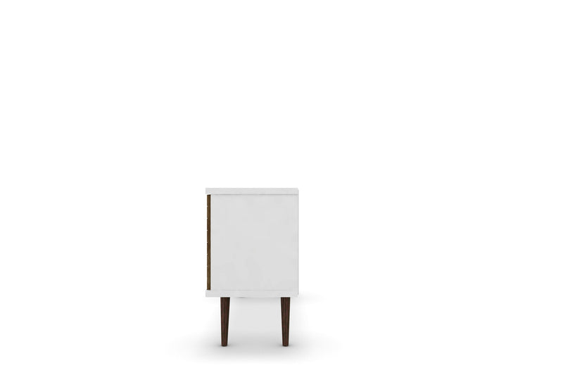 Meuble pour téléviseur Liberty de Manhattan Comfort de 53,14 po de style moderne du milieu du 20e siècle avec 5 tablettes et 1 porte - blanc et brun